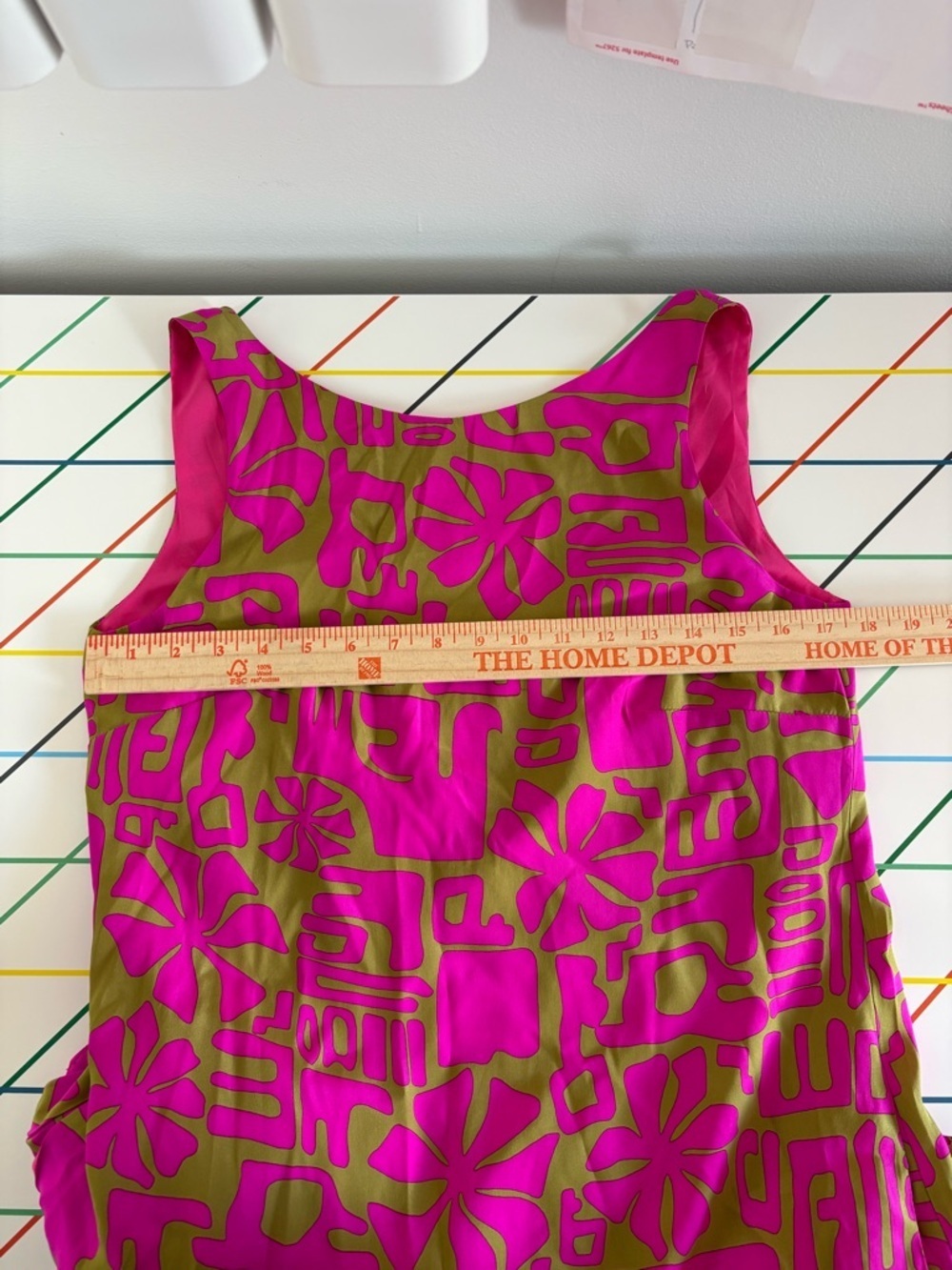 Alice & Trixie Pink & Olive Graphic Sleeveless Shift Dress 100% silk sz Med mod - Picture 8 of 9